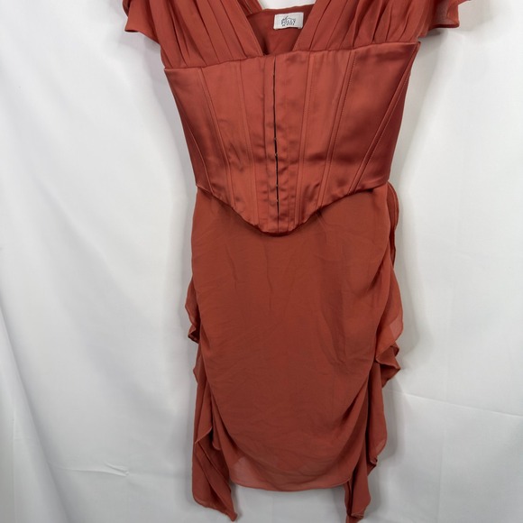 Oh Polly Cerise Draped Corset Zipper Terra-cotta V-Neck Mini Dress Size 6 - Picture 7 of 9
